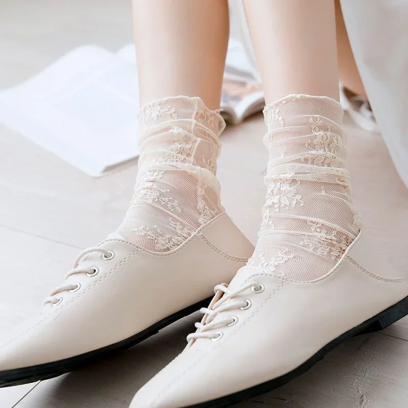 Calcetines Harajuku para mujer, calcetín de encaje Floral transparente transpirable, calcetín de rejilla de malla dulce, calcetines suaves y transpirables, medias Sox