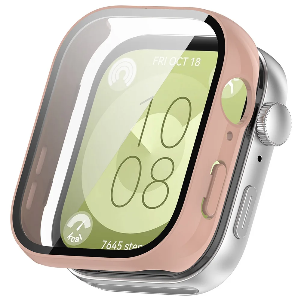 PC Watch Case with Tempered Glass Watch Screen Protector Anti-Scratch Full Coverage Frame Compatible with Huawei Watch Fit 3
