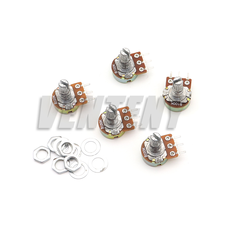 5 uds 15mm 3pin WH148 potenciómetro lineal 1K 2K 5K 10K 20K 50K 100K 250K 1M Kit de potenciómetros con tuercas y arandelas