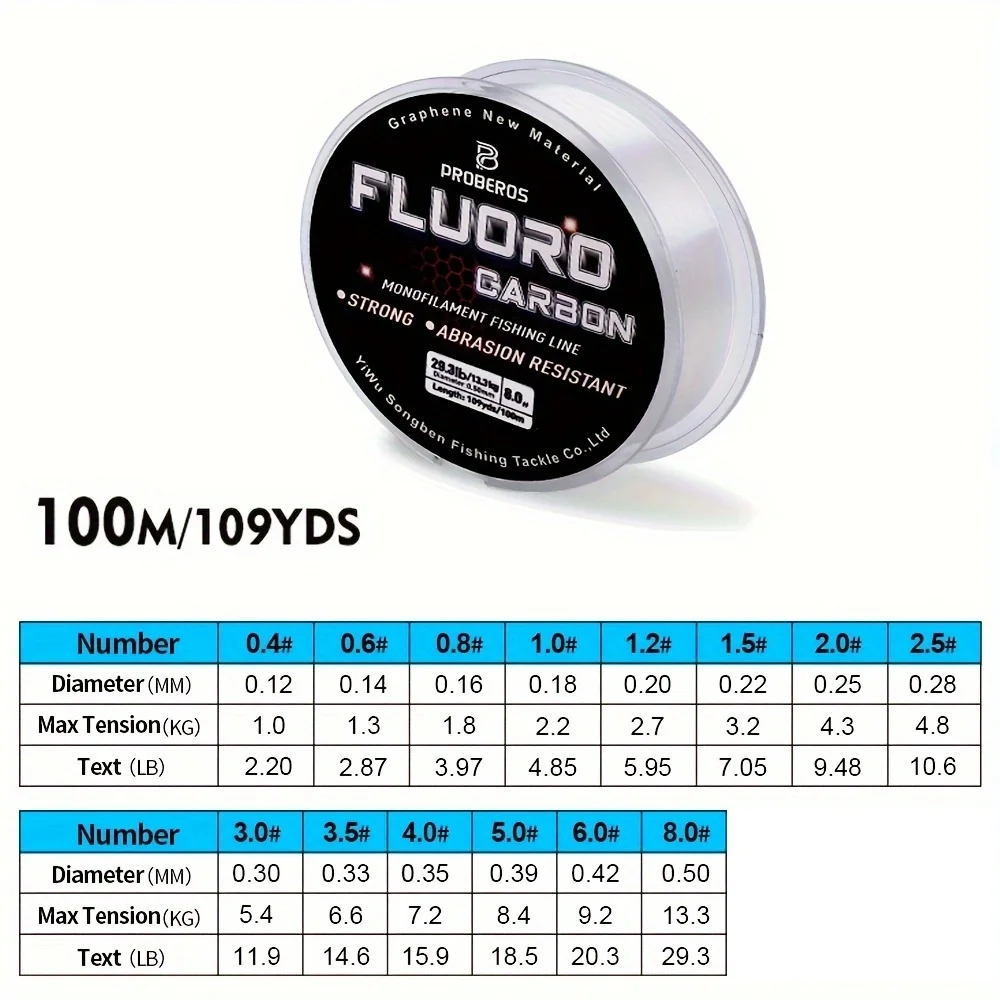 PROBEROS 100M Fluorocarbon เคลือบสายตกปลา 2.2LB-29.3LB คาร์บอนไฟเบอร์ Monofilament ผู้นําสายปลาคาร์พตกปลา Sinking Line