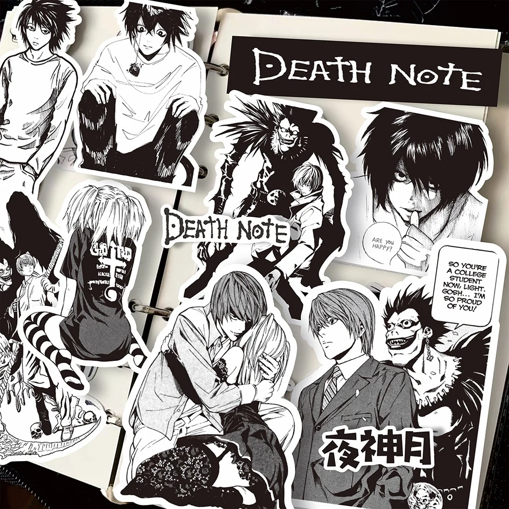 10/30/65 Uds. Pegatinas de Anime Death Note, calcomanías blancas y negras, decoración DIY, álbum de recortes, equipaje, portátil, bicicleta, maleta, coche, juguetes de grafiti