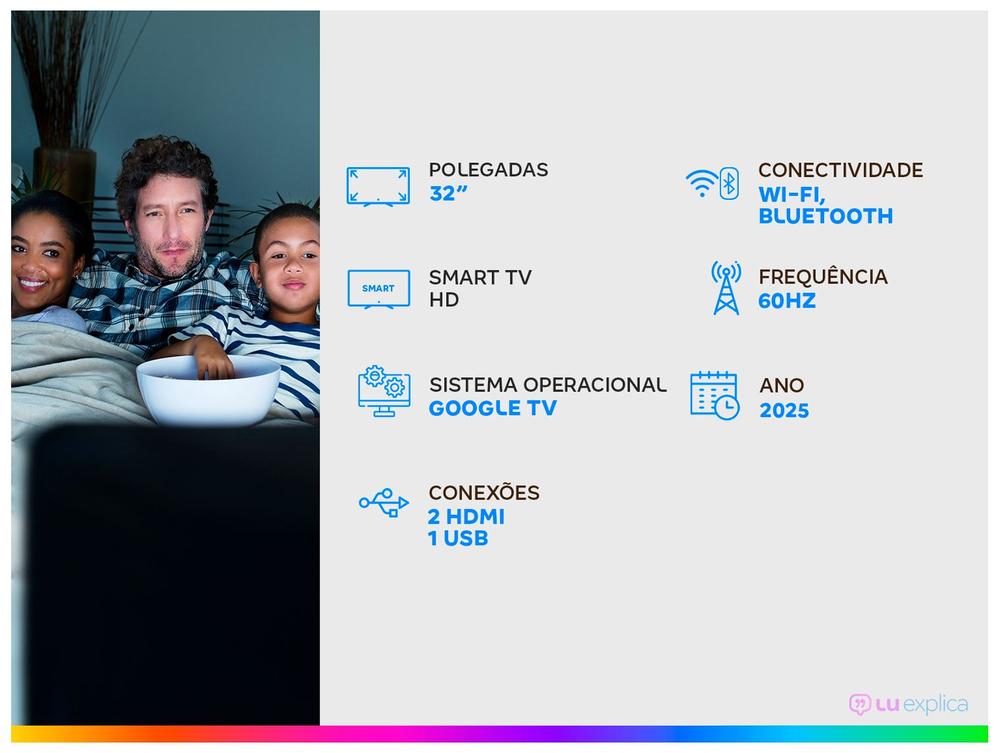 Smart TV 32" TCL HD LED 32S42 Google TV 2 HDMI