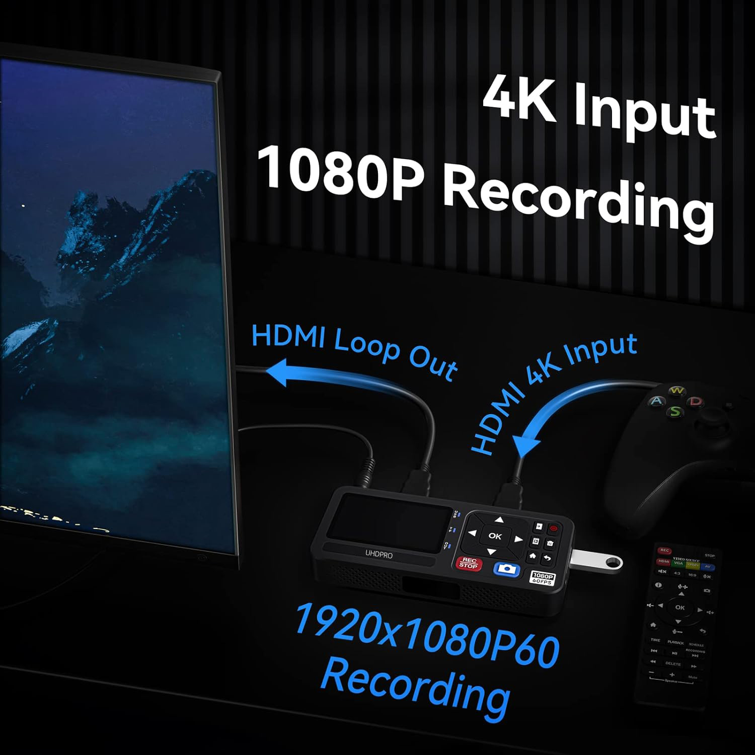 HD-видеозахват 1080P 60FPS Конвертер видео в цифровой с 3-дюймовым экраном, входами 4K HDMI/CVBS/VGA/YPBPR Захват видеорегистратора