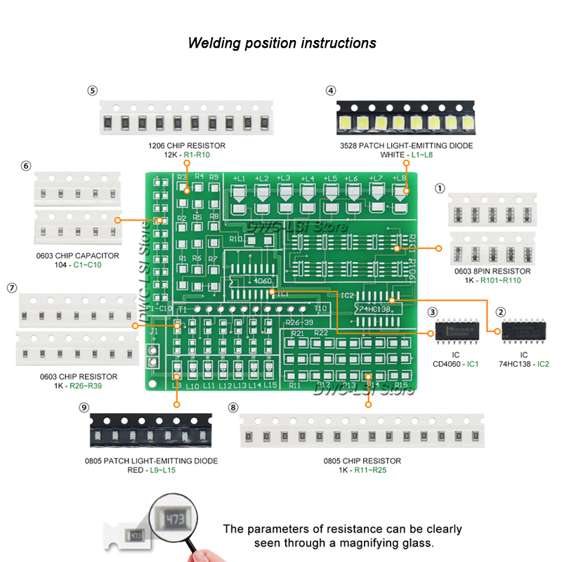 Soldering Practice Board SMD Circuit Board LED Electronic SMT Component DIY PCB Kit Project Tools Practice Soldering Skills