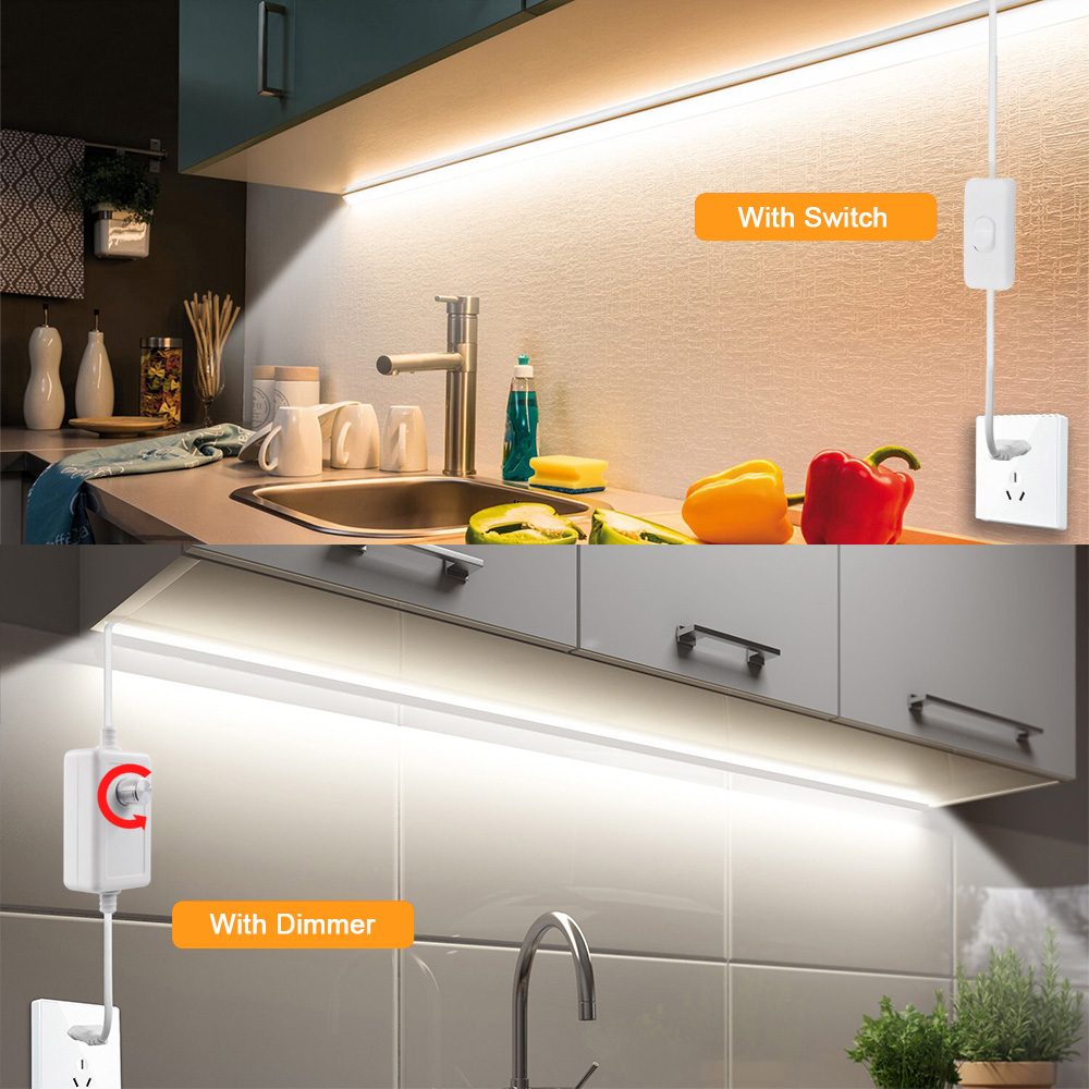 디밍이 가능한 COB LED 네온 스트립 조명 220V 조광기 스위치 전원 키트 고밀도 288 LED 선형 조명 IP67 방수 플렉스 리본