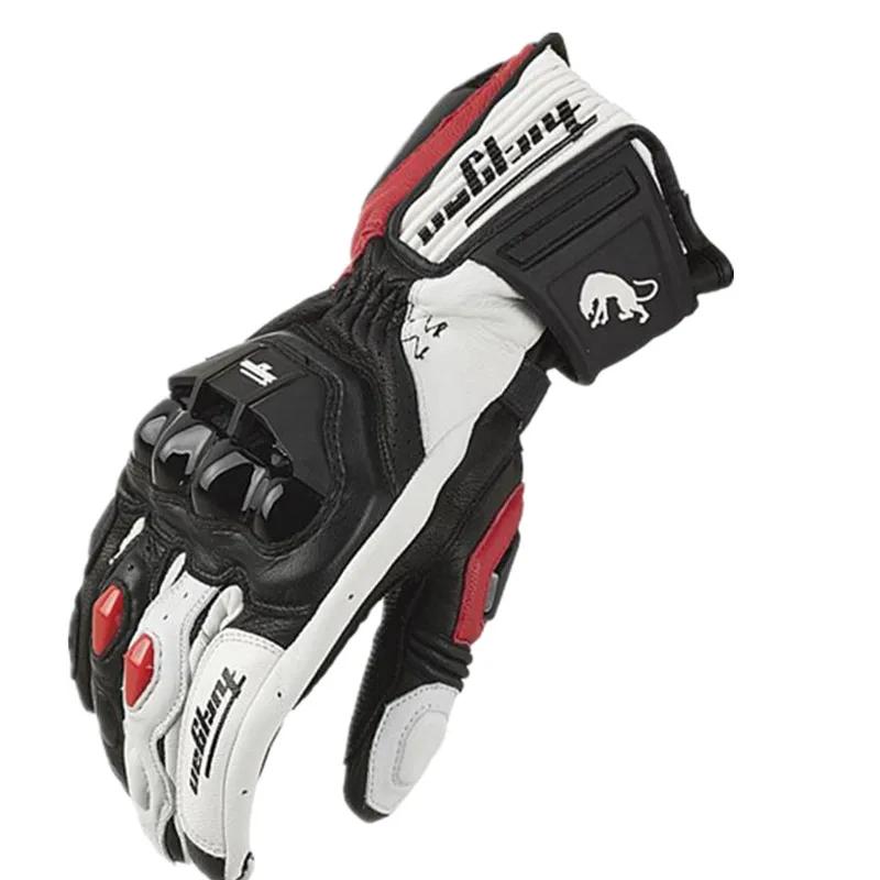 Guantes de motocicleta de cuero genuino para hombre, resistentes al viento, para conducción al aire libre, guantes de Motocross, pantalla táctil, equipo de protección para Motociclismo