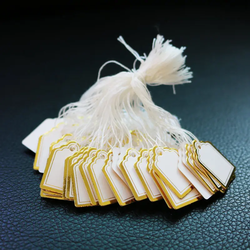 100Pcs/lot Jewelry Price Label with Cotton String Commodity Price Tag Shop Price Card DIY Gold Silver Blank Price Display Card