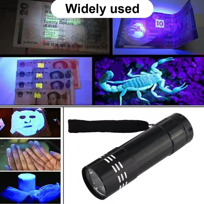 9 LED UV Torch Light Mini UV Flashlight Super Ultra Violet 9 Led Flashlight Torch Lamp Scorpion Detection Torch Waterproof