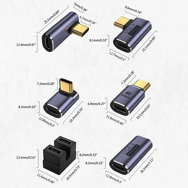 Convertidor USB 4,0 de 90 grados, adaptador Thunderbolt tipo C hembra a macho, codo de ángulo recto, auricular USB, extensor de carga de datos de Audio