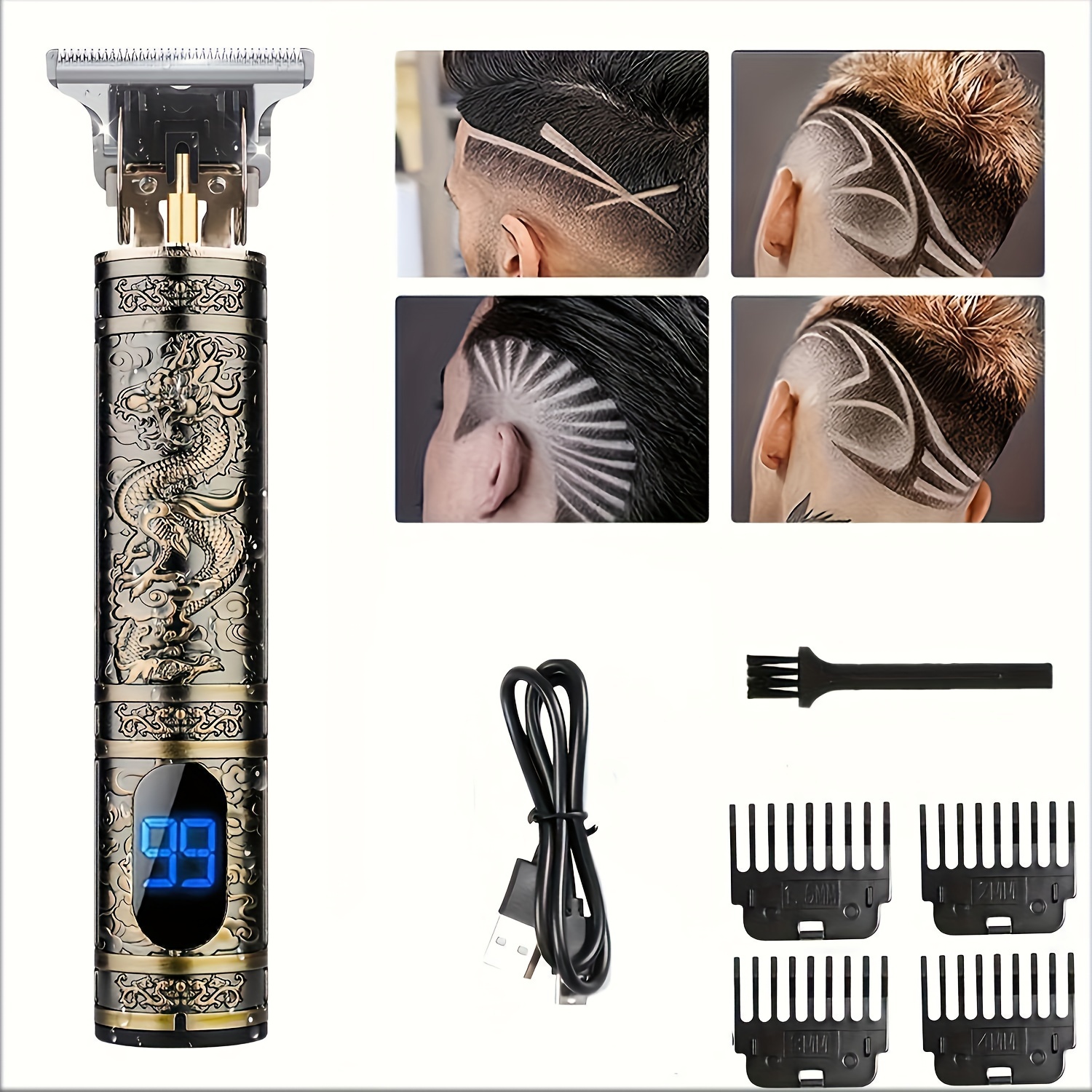 Máquina de cortar cabelo elétrica com display lcd cabeça óleo máquina corte cabelo aparador barba recarregável usb barbeador para homem pai