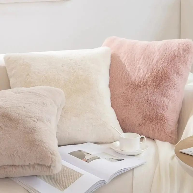 Federa per cuscini ultra morbida in finta pelliccia di coniglio, fodera per cuscino decorativa in peluche calda di lusso per divano, camera da letto, soggiorno
