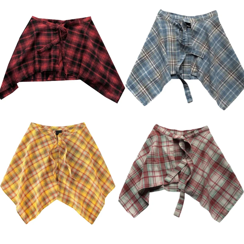 Falda envolvente de línea A en capas Unisex, baile callejero de hip hop, bufanda a cuadros para la cadera, sobrefalda asimétrica, extensor de camisa