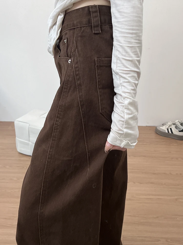 Calças Jeans de Cintura Alta e Perna Larga para Mulheres, Design de Barra Assimétrica, Estilo Color Blo