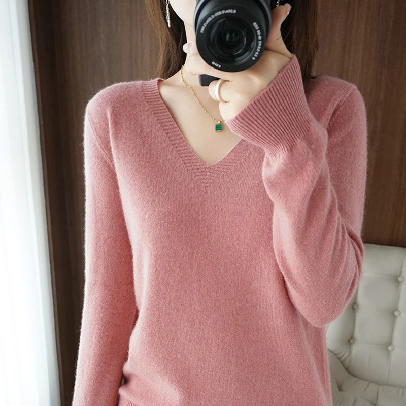 ฤดูใบไม้ร่วงและฤดูหนาวเสื้อกันหนาวผู้หญิงใหม่ V คอลูกไม้คอ Hollow OUT Design Casual ถักแขนยาวผู้หญิง