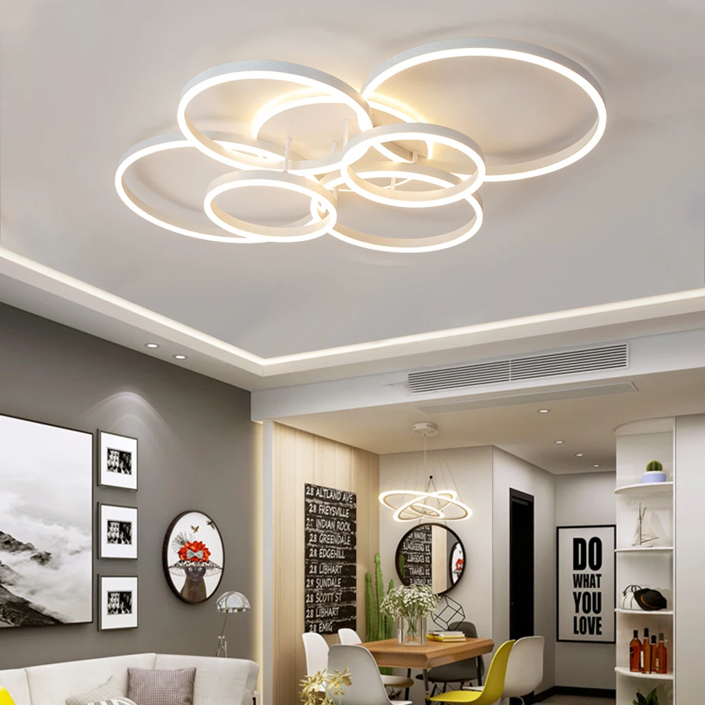 Nordic simples led lustre de teto casa anel iluminação acrílico 3 cores regulável luminária sala estar quarto