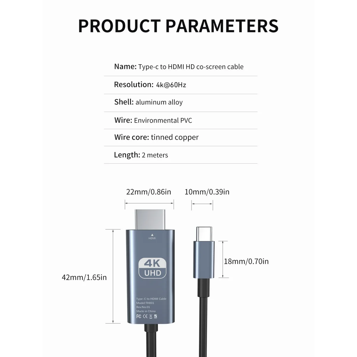 สาย USB C เป็น HDTV สำหรับ6.6FT สำนักงานที่บ้าน4K @ 60HZ USB Type C TO HDMI สาย Thunderbolt 4/3เข้ากันได้กับ iPhone 15 pro/max Mac
