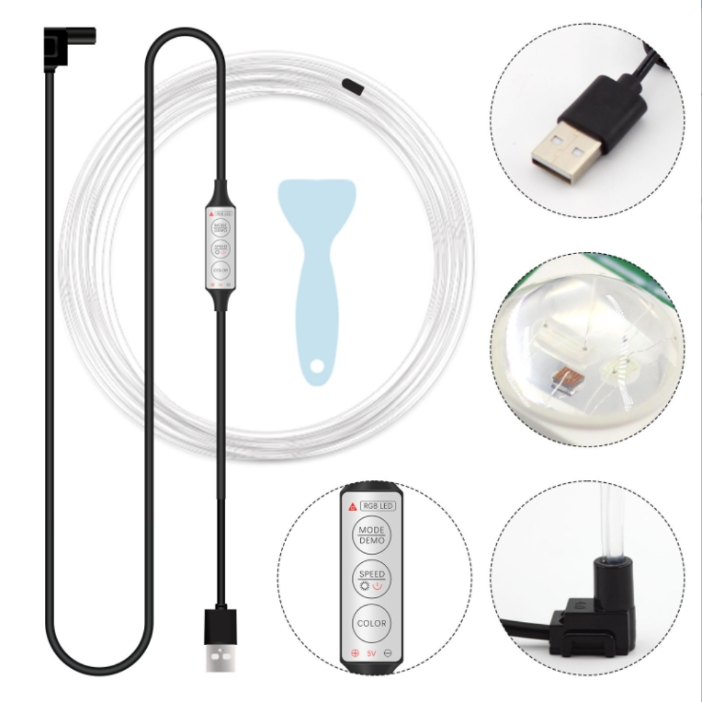 ชุดริ้วสายไฟไฟรถยนต์แอลอีดีนีออนสภาพแวดล้อมในร่ม mobil REMOTE CONTROL ไฟตกแต่ง RGB