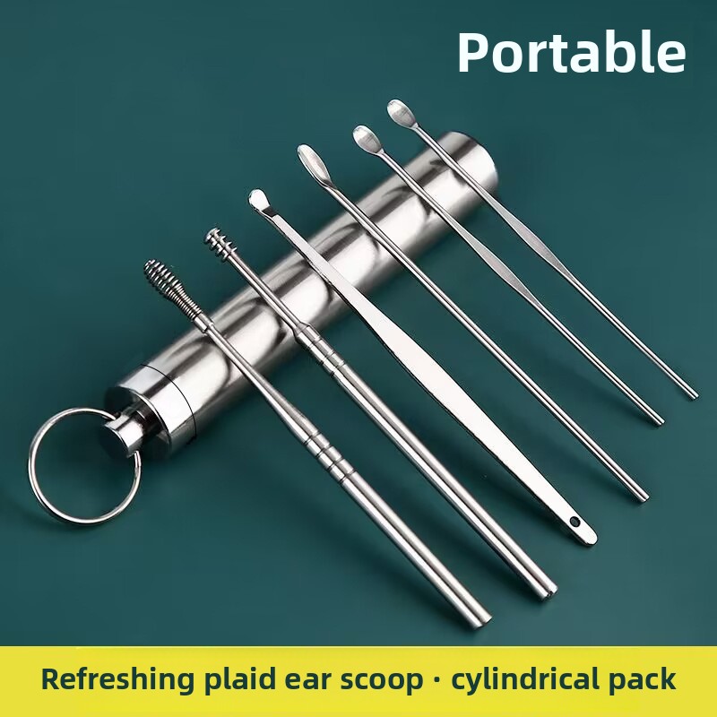 Stainless Steel Ear Wax Removal Tool 6 Piece Set Spiral Rotating Ear Scoop Portable Ear Cleaner for Safe Ear Care