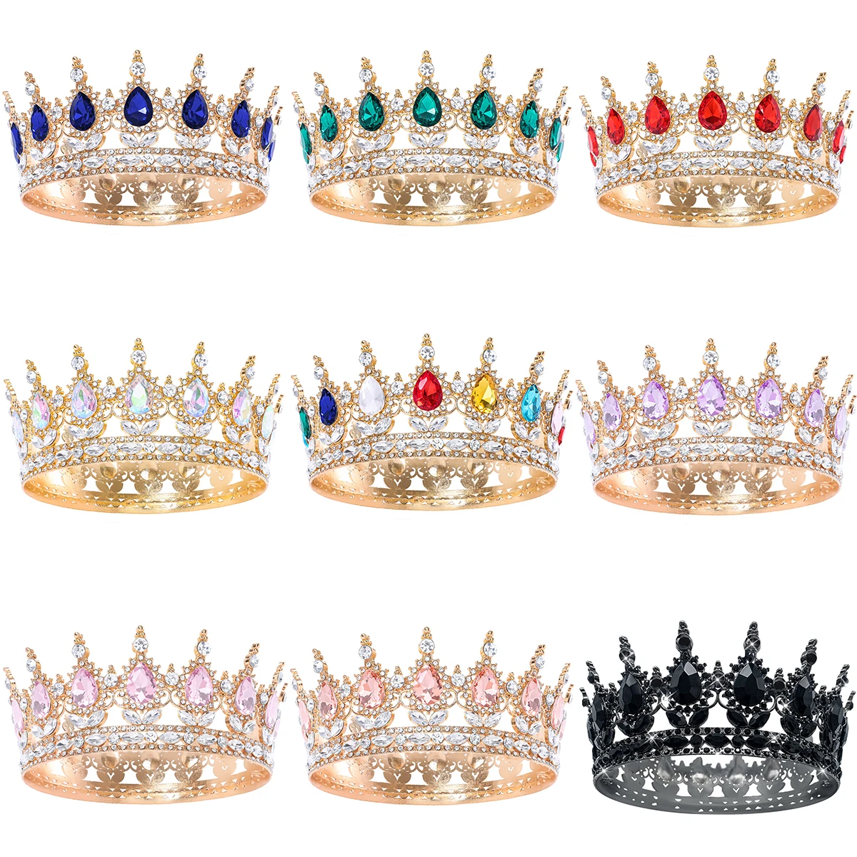 Diademi e corone rotondi con strass di cristallo di moda Queen Princess Diadems accessori per capelli da sposa
