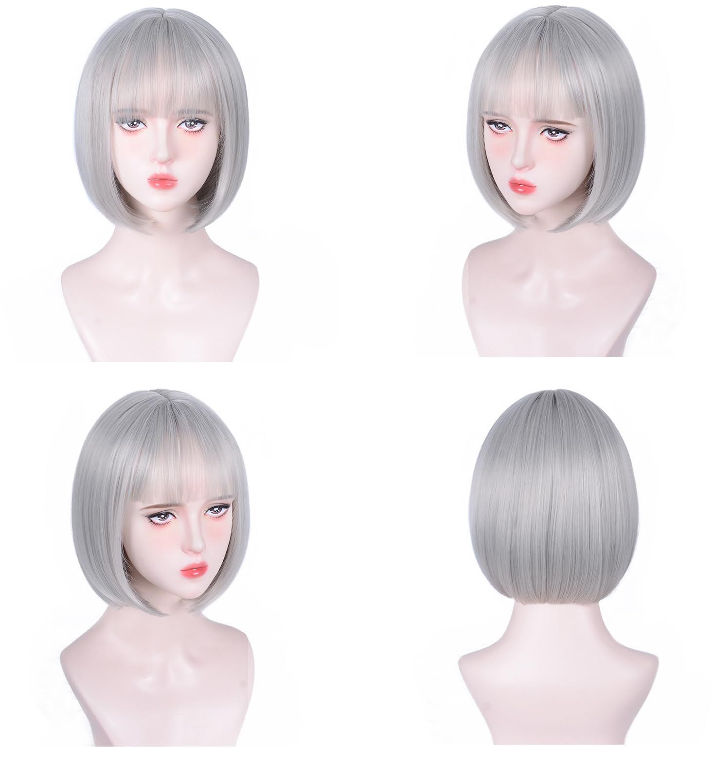 Rosa bob peruca sintética curto cabelo reto com franja multi-colorido halloween cosplay uso diário peruca de seda de alta temperatura