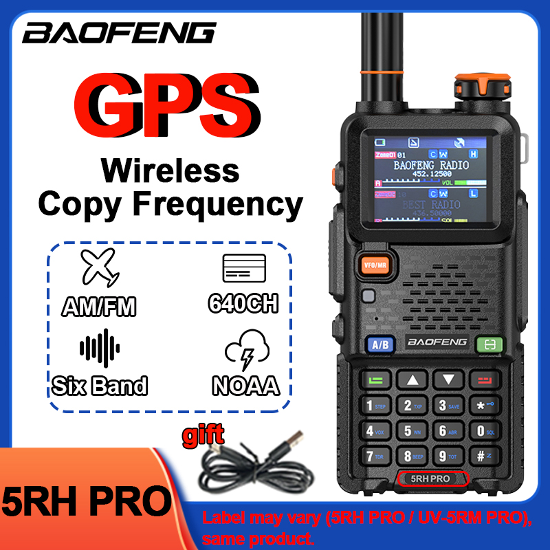 Baofeng UV-5RH PRO GPS Walkie Talkie High Power Multi Band AM FM NOAA Wirless Copy Frequency Type-C Long Range Two Way Ham Radio