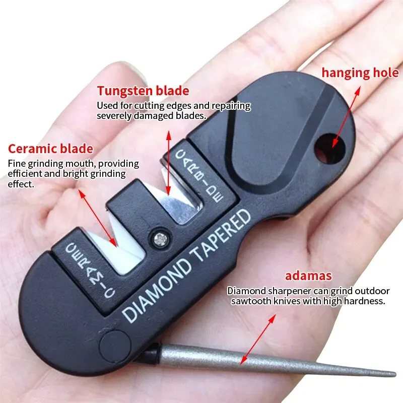 4-in-1 Mini แบบพกพาทังสเตนเซรามิคคาร์ไบด์มีด Whetstone Sharpener Multifunctional Camp เครื่องมือกลางแจ้ง