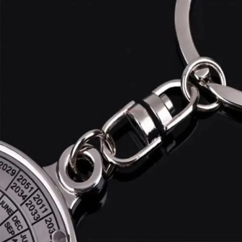 Portachiavi con calendario perpetuo da 50 anni Portachiavi per auto in metallo argentato Ornamento Borsa Borsa Accessori per ciondoli Regalo personalizzato