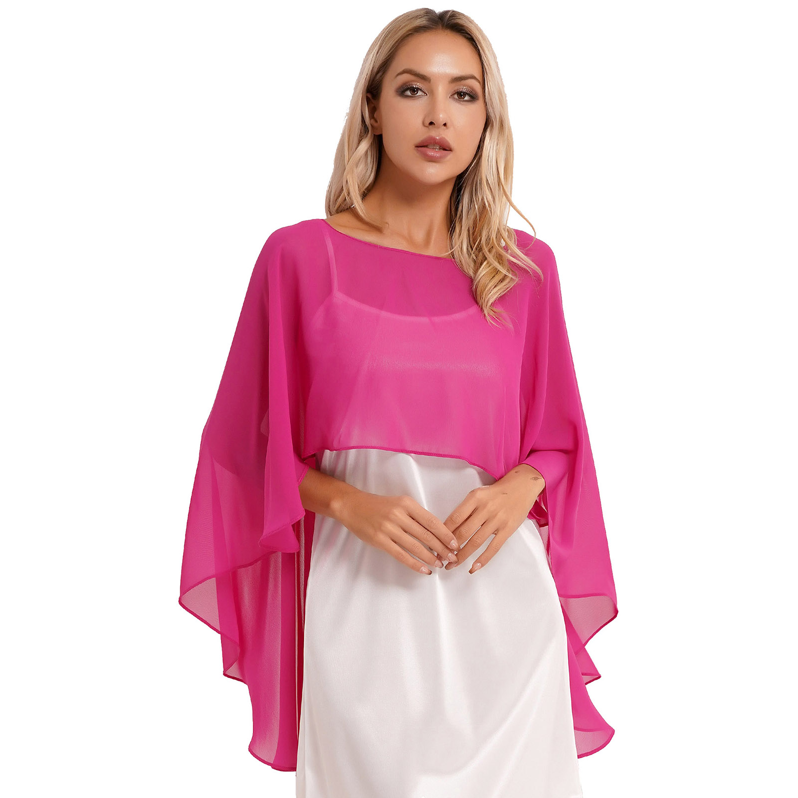 Damen Chiffon Solid Pullover Capes Schal Hi-Low Saum Dünne weiche Achselzucken Ponchos für Hochzeit Braut Brautjungfer Abend Party Kleid