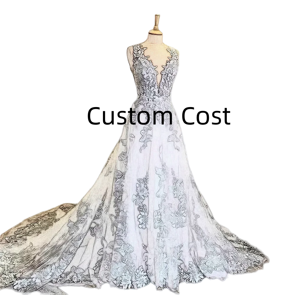 2024 Sleeveless V Neck Wedding Dress Lace Applique Backless Bridal Gown robe de soirée de mariage Vestido De Noiva