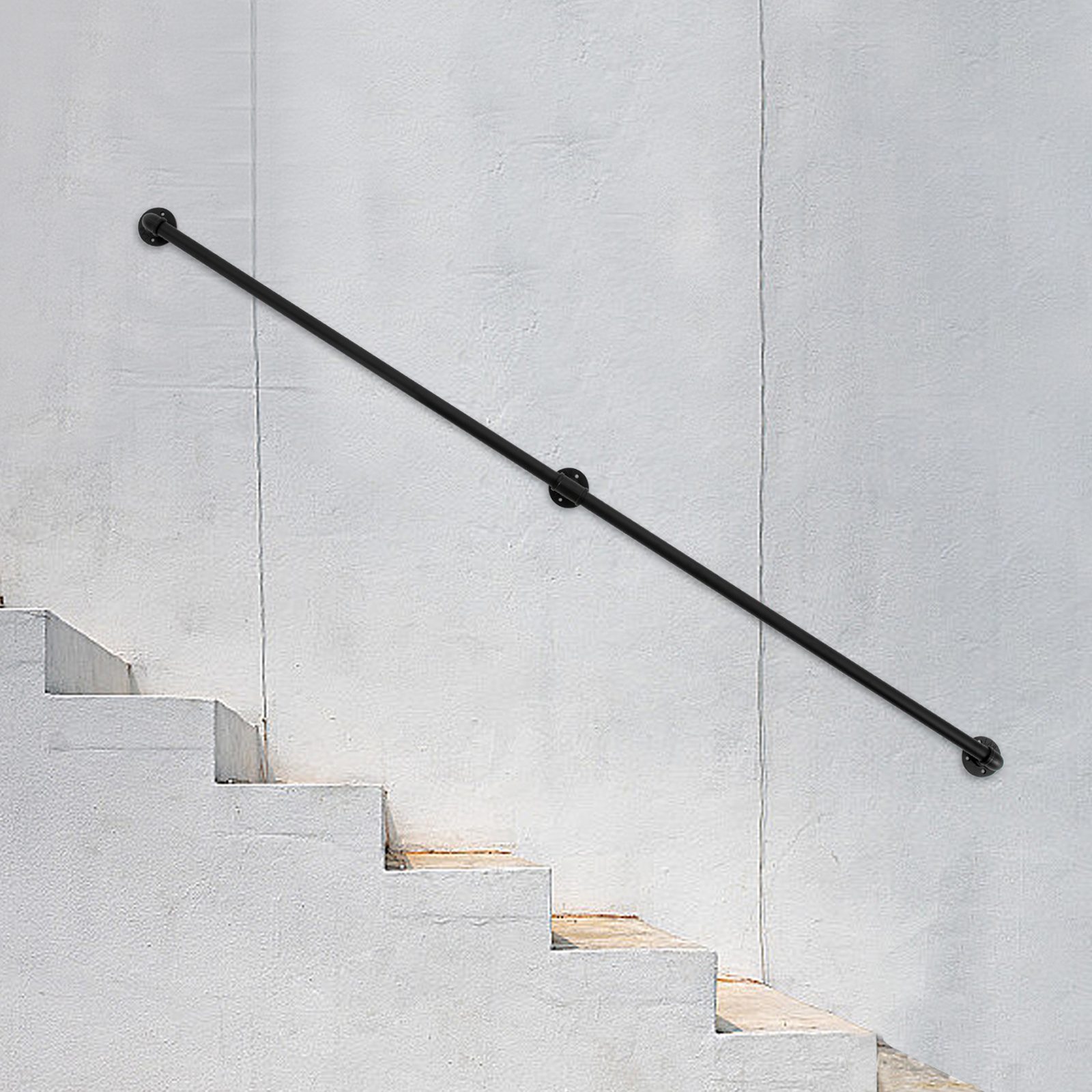 Garde-main d'escalier en métal à deux étages, garde-main, colonne noire, tuyau en acier galvanisé, main courante industrielle en fonte, escaliers, 7 pieds