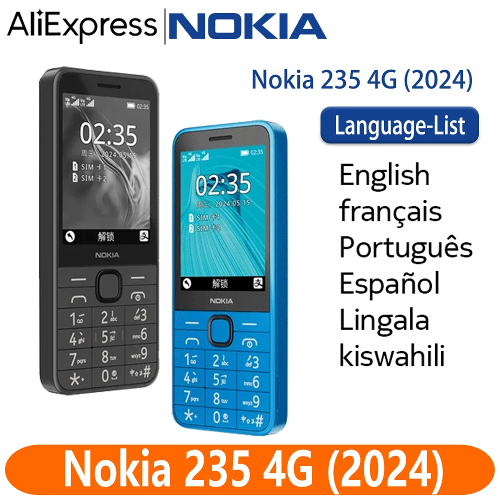 2024 nuevo y Original Nokia 235 4G característica teléfono Dual SIM 2MP cámara 1450mAh Bettery Bluetooth 5,0 FM Radio teléfono móvil