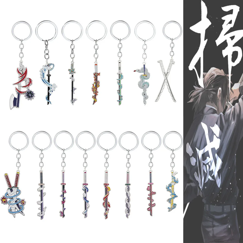 Hot Anime Kimetsu No Yaiba Portachiavi Figura di cartone animato Distintivo a tema Mini Arma Ciondolo Portachiavi smaltato Cosplay Souvenir Gioielli Regalo
