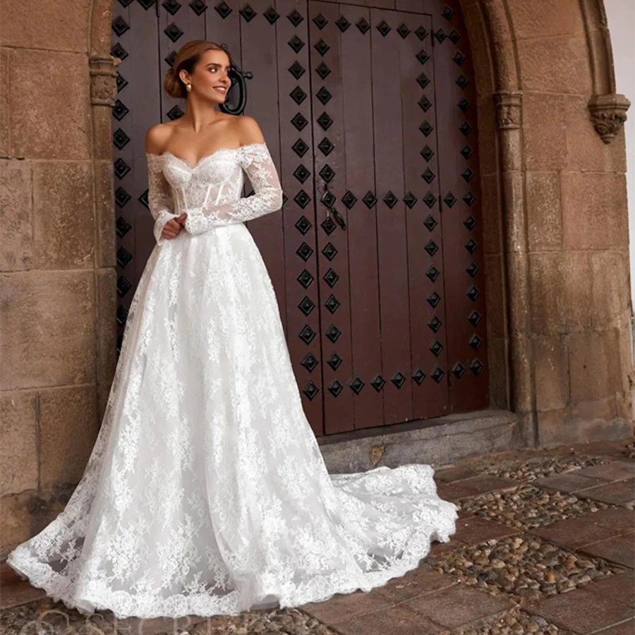 Customized Fashion Sweetheart Lace Wedding Dress 3/4 Sleeve A-line Backless Corset Bridal Dresses For Wedding vestidos de novia