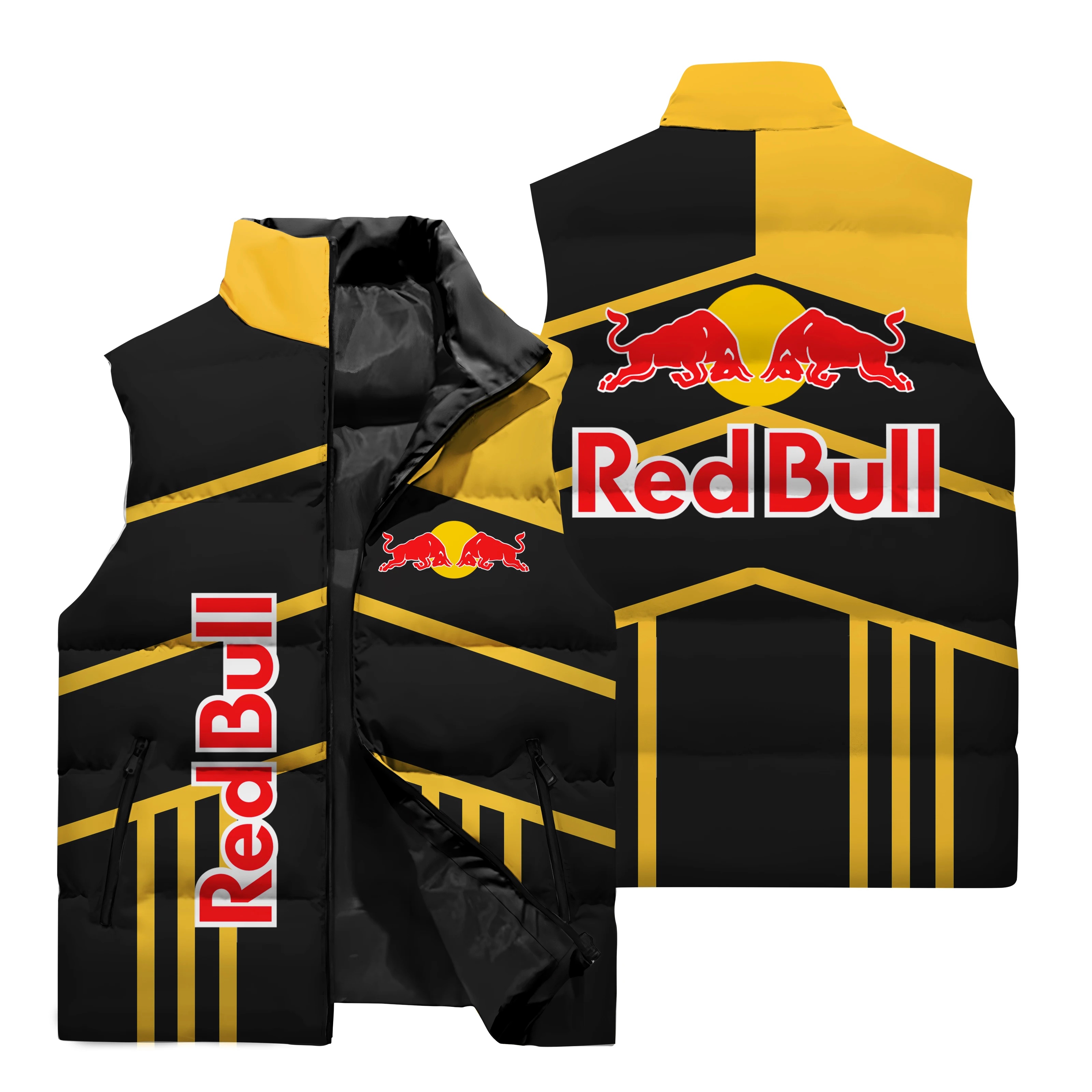 New Red Bull Riding Vest And Red Bull Logo 3D Digital Printed Jacket, Red Bull Motorcycle Riding Zipper Jacket