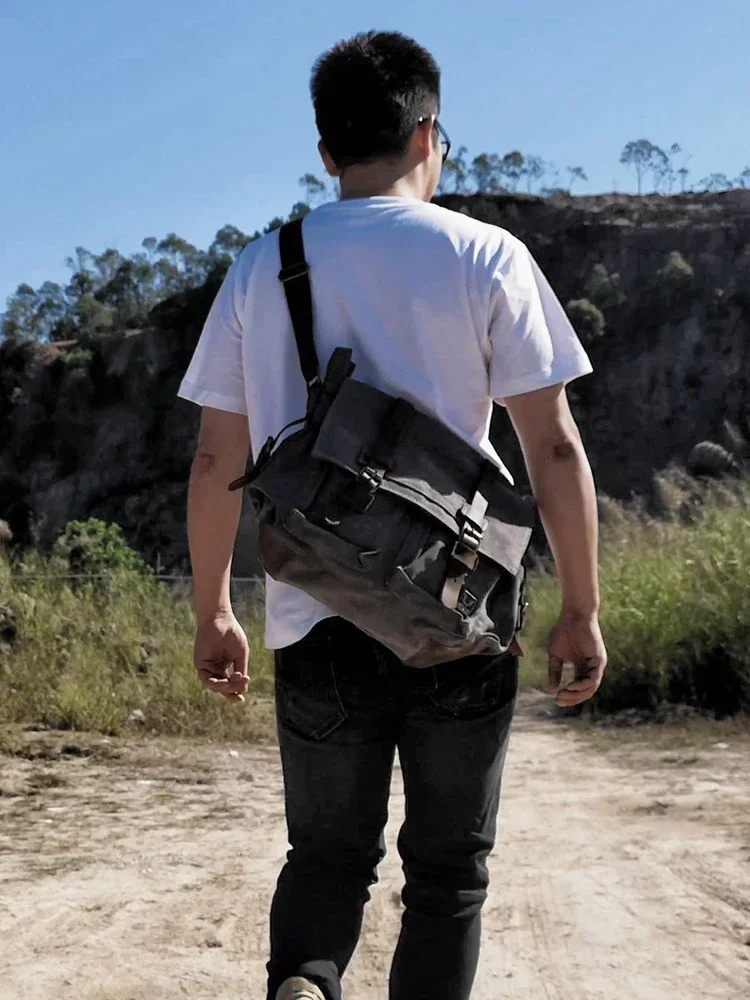 MUCHUAN ผ้าใบหนังผู้ชาย Messenger กระเป๋า Big Satchel กระเป๋าสะพายชายแล็ปท็อปกระเป๋าเอกสารกระเป๋าเดินทาง