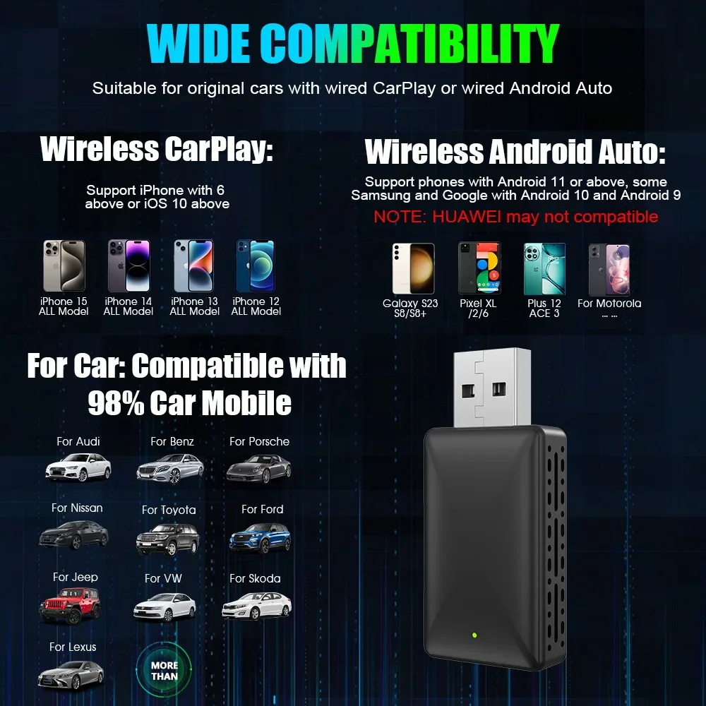 Draadloze Carplay-adapter voor Android iPhone Auto 2-in-1 Bedraad naar draadloze AI Box Bluetooth WiFi Connect Plug & Play voor auto