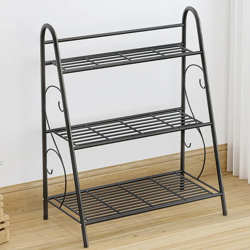 Étagère à fleurs à trois niveaux, Support en fer pour Pots de plantes, étagère à chaussures au sol, présentoir d'articles divers, meubles de balcon et de jardin