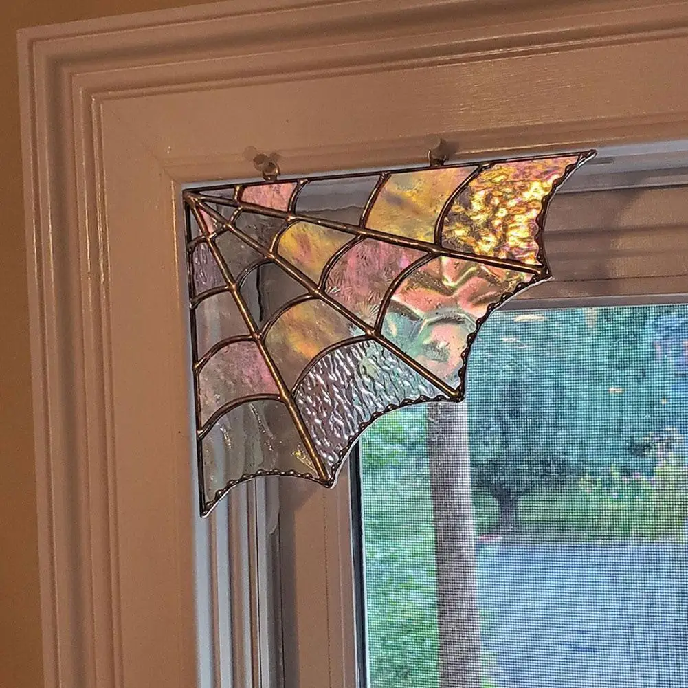 20x18 ซม.Creative Spider Web ประตูฮาโลวีนมุม Spider แก้วสีสําหรับ Home Window แขวนห้องนอนห้องนั่งเล่นประตู