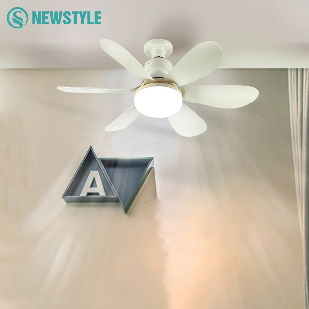Ventilador de teto com base e27 para casa, com luzes noturnas led de 30w, 3 modos de iluminação ajustáveis, controle remoto, ventilador de teto de alta energia eólica