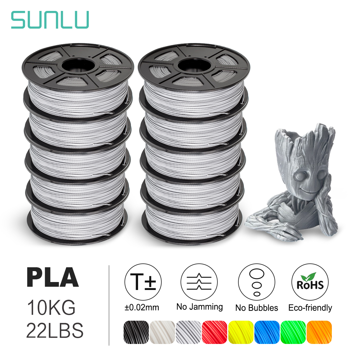 SUNLU 10KG 3D Filament PLA /PLA PLUS Filament 10kg 22 lbs 1.75mm 3D Printer Filament Environmentally friendly High strength PLA