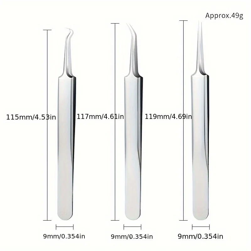 Set da 3 pinze per brufoli in acciaio inossidabile, aghi, rimozione di punti neri e pinzette per diverse problemi beige chiari