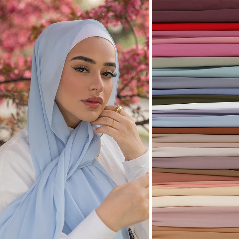 Lenço hijab de chiffon premium para mulheres, turbante para véu, hijabs muçulmanos para mulheres, xales para véus, acessórios hijab ramadan