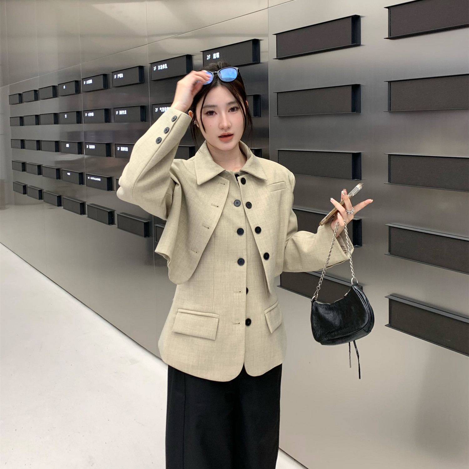 khaki color Women blzer Set 2 Pcs Formal Office Lady Coat Blazer+Vest