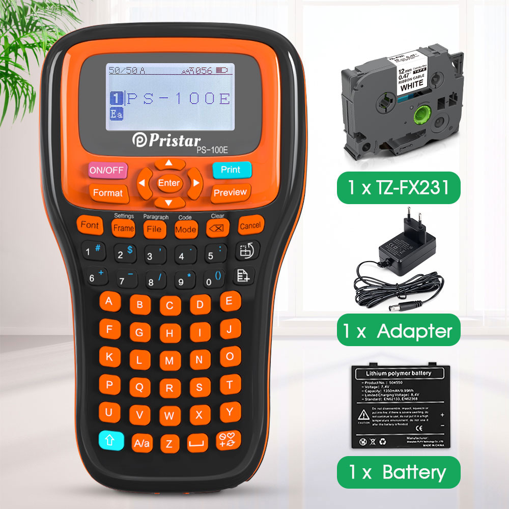 PS100E przenośna bezprzewodowa drukarka etykiet TZeFX231 przemysłowa drukarka etykiet kompatybilna z taśmami Brother P-touch Label Maker TZe231