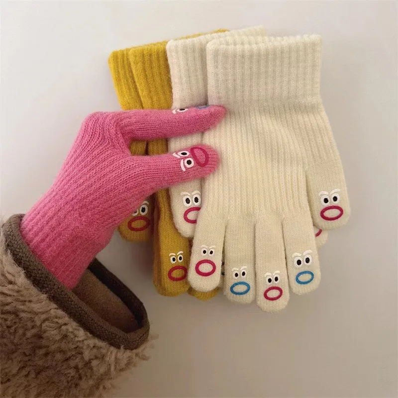 ถุงมือขนสัตว์ห้านิ้วสำหรับผู้หญิง, ถุงมืออุ่นหนาขนแกะน่ารักสามารถสัมผัสหน้าจอถุงมือถุงมือลุยหิมะ Luva inerno feminina