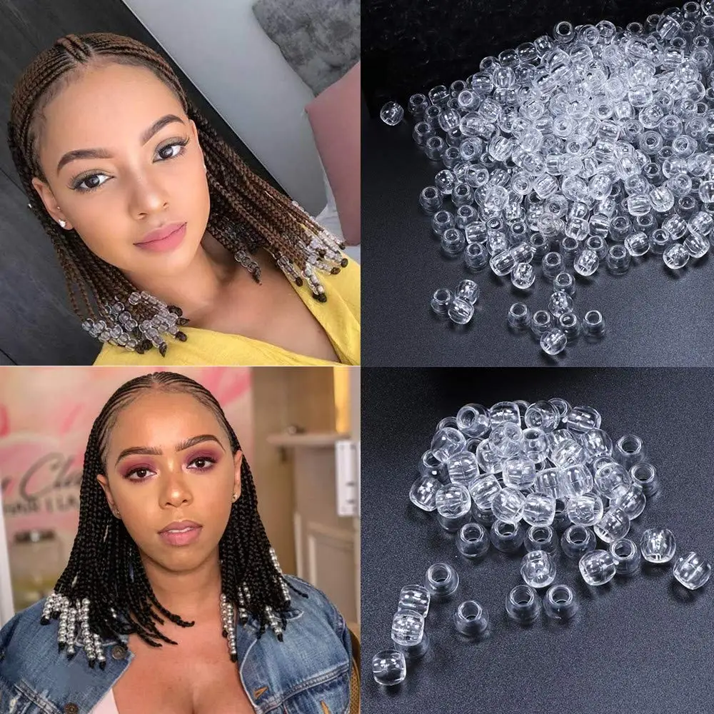 Bộ 50 12Mm Trong Suốt Nhựa Tóc Hạt 6Mm Lỗ Lớn Dreadlock Hạt Cho Jumbo Viền Dreadlock Phụ Kiện Tóc