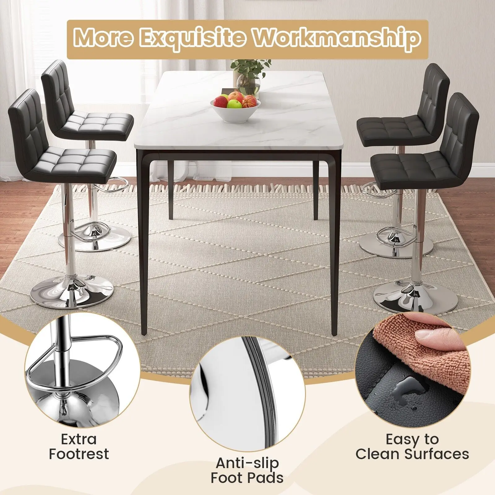 GOFLAME Set of 2 Bar Stool PU Leather Counter Height Chair 360° Swivel Adjustable Height