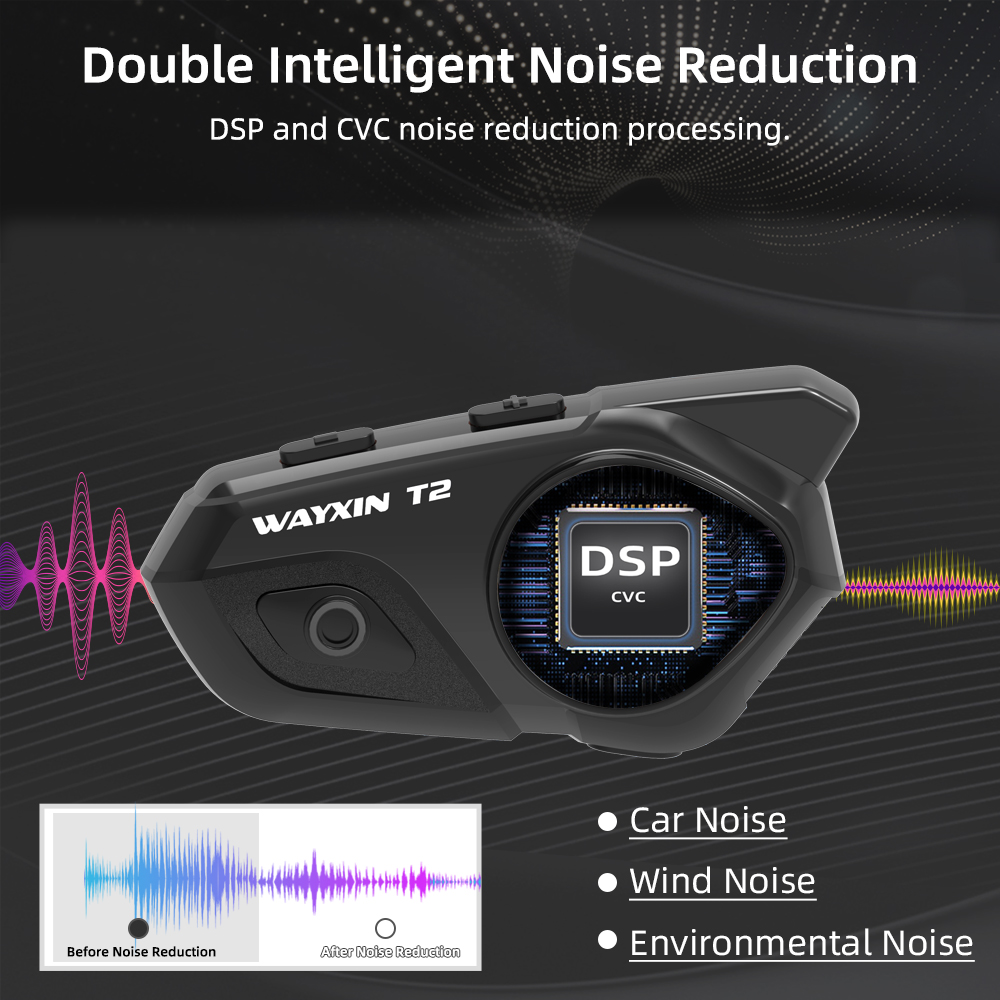 WAYXIN-auriculares T2 para casco de motocicleta, Intercomunicador Bluetooth para 2 conductores, interfono para Motos, BT 5,0, resistente al agua