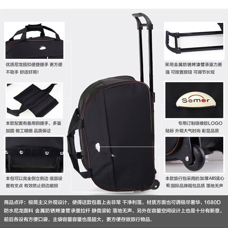 Bolsa de viagem com rodas, bagagem de negócios, bolsa de rodas, mala à prova d'água, moda masculina e feminina, bolsa de viagem