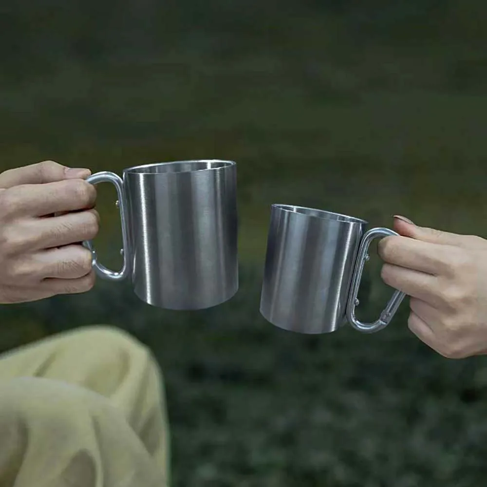 TARKA Camping ถ้วยน้ําปุ่ม 220/300ml One Person ถ้วยน้ําสแตนเลส Mountaineering Camping Picnic Tableware